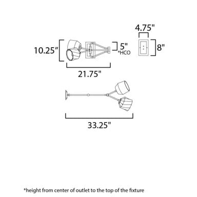 Maxim Lighting 28272DBZAB Akimbo 2 Light Wall Sconce dimension diagram