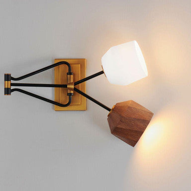 Maxim Lighting 28272DBZAB Akimbo 2 Light Wall Sconce angled view showing glass and wood shades