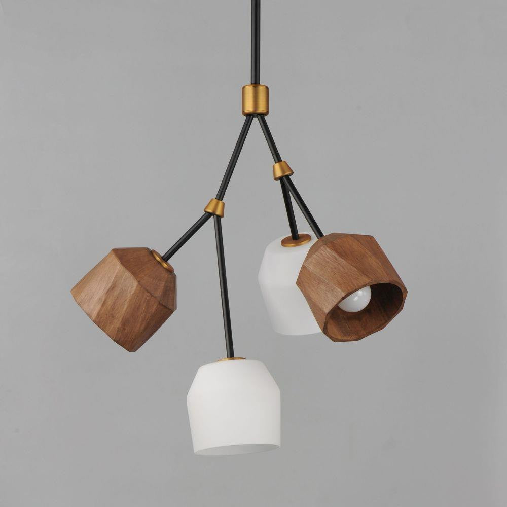 Maxim Lighting 28274DBZAB Akimbo 4 Light Pendant cluster detail view with dark bronze arms and antique brass accents on grey background