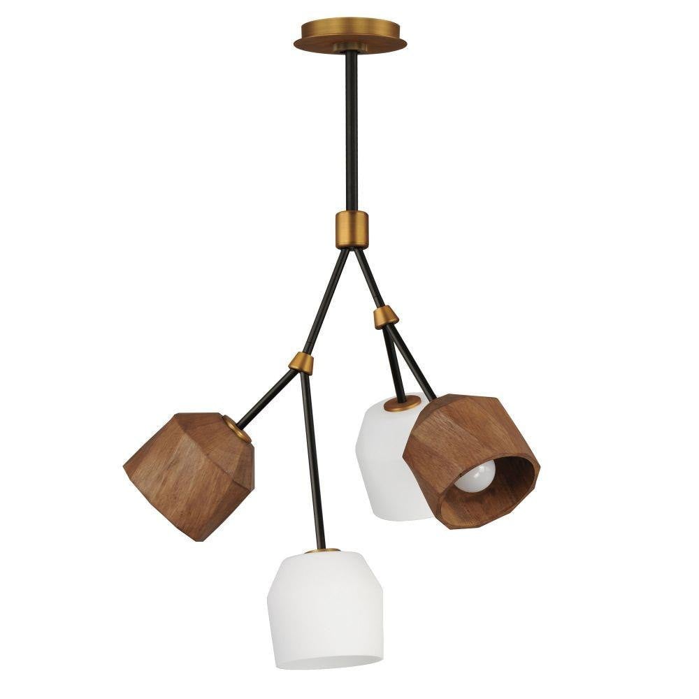 Maxim Lighting 28274DBZAB Akimbo 4 Light Pendant in Dark Bronze and Antique Brass with walnut wood and frosted white glass shades on white background