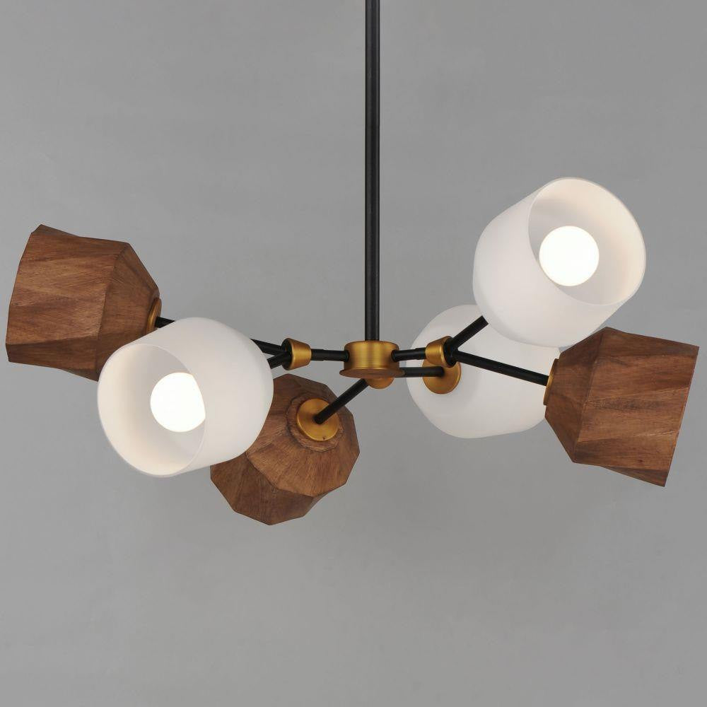Maxim Lighting 28276DBZAB Akimbo Pendant close-up showing wood shades and antique brass cluster detail on grey background
