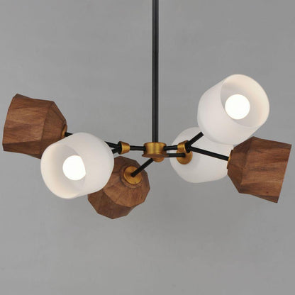 Maxim Lighting 28276DBZAB Akimbo Pendant close-up showing wood shades and antique brass cluster detail on grey background