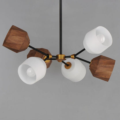 Maxim Lighting 28276DBZAB Akimbo Pendant angled view showing satin white glass globes and walnut wood shades