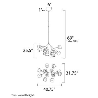 Maxim Lighting 28278DBZAB Akimbo Pendant dimension diagram - 40.75 inch wide 25.5 inch height 69 inch max OAH