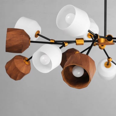 Maxim Lighting 28279DBZAB Akimbo Pendant - Detail View of Wood and Glass Shades