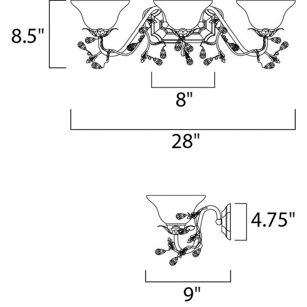 Maxim Lighting 2865FIOI Elegante 3 Light 28 inch Oil Rubbed Bronze Bath Vanity Wall Light - Dimensions Diagram
