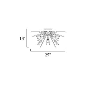 Maxim Lighting 28660CLSBR Polaris Flush Mount - Dimension Diagram 25 Inch Wide 14 Inch Height
