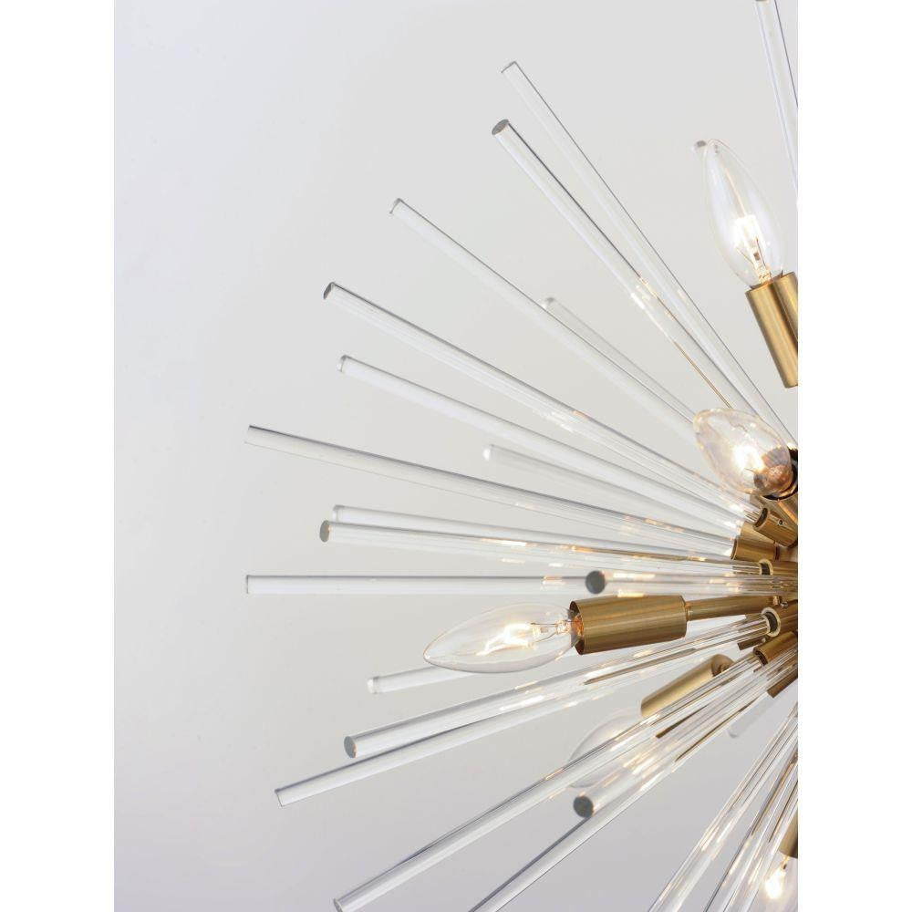 Maxim Lighting 28660CLSBR Polaris Flush Mount - Close Up Detail of Clear Glass Rods and Satin Brass Hub