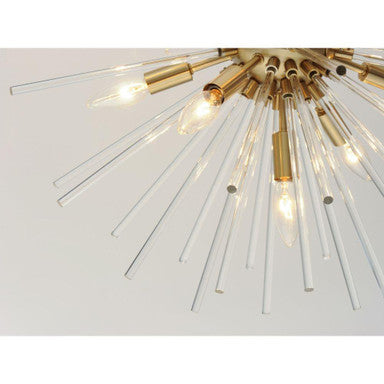 Maxim Lighting 28664CLSBR Polaris Pendant angled close-up showing brass hardware and clear glass rods