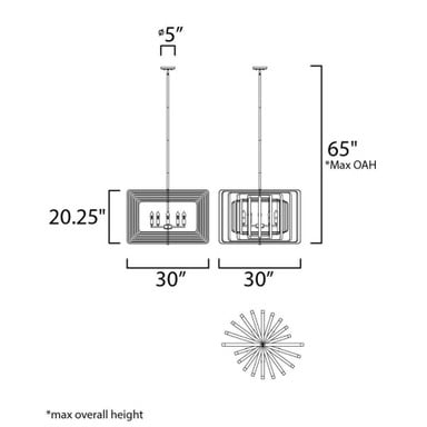 Maxim Lighting 28677PNBK Radial Chandelier - Dimension Diagram 30W x 20.25H inches
