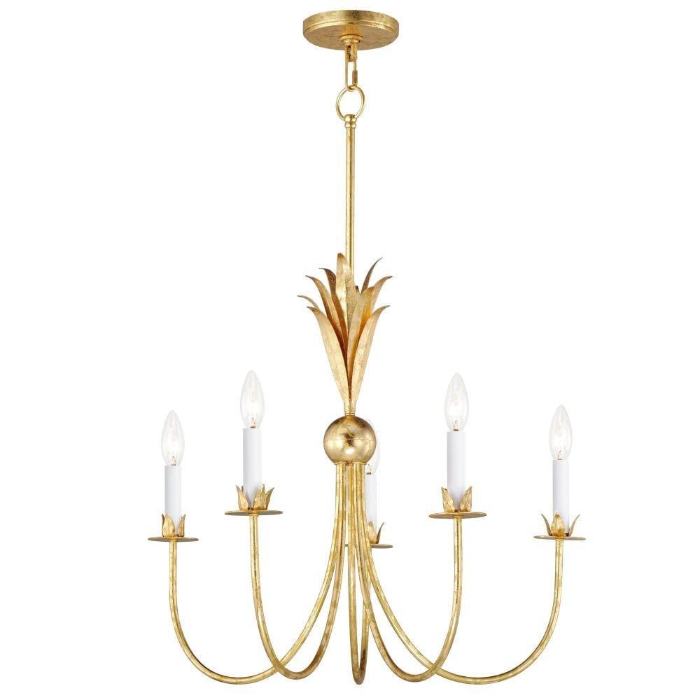 Maxim Lighting 2885GL Paloma 5 Light Gold Leaf Chandelier - Full View with Canopy and Chain