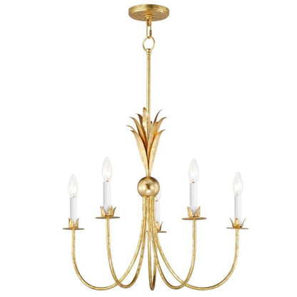 Maxim Lighting 2885GL Paloma 5 Light Gold Leaf Chandelier - Full View with Canopy and Chain