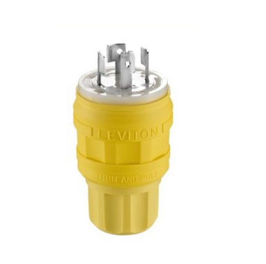Leviton 28W09 30 Amp, 120/208 Volt 3-Phase Y, Non-NEMA, 4P, 4W, Locking Plug, Industrial Grade, Non-Grounding, Wetguard - YELLOW