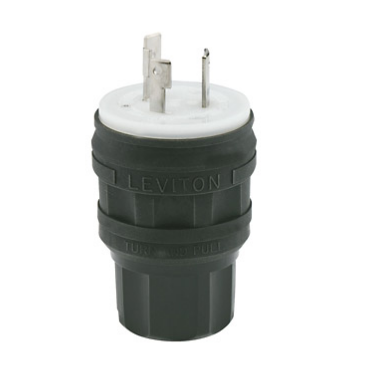 Leviton 28W47-B 30 Amp, 125 Volt, NEMA L5-30P, 2P, 3W, Locking Plug, Industrial Grade, Grounding, Wetguard - Black