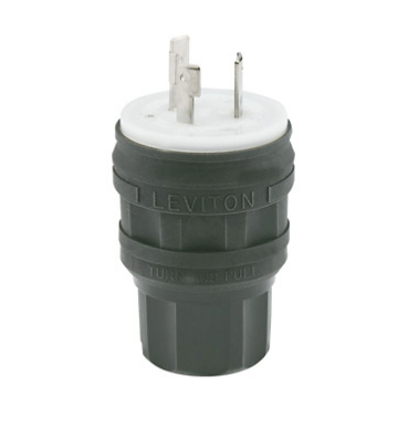 Leviton 28W48-B 30 Amp, 250 Volt, NEMA L6-30P, 2P, 3W, Locking Plug, Industrial Grade, Grounding, Wetguard - Black