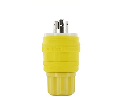Leviton 28W48 30 Amp, 250 Volt, NEMA L6-30P, 2P, 3W, Locking Plug, Industrial Grade, Grounding, Wetguard - YELLOW