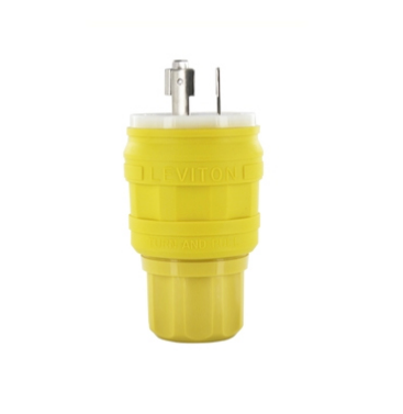 Leviton 28W49 30 Amp, 277 Volt, NEMA L7-30P, 2P, 3W, Locking Plug, Industrial Grade, Grounding, Wetguard - YELLOW