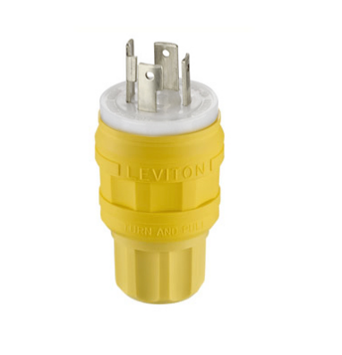 Leviton 28W74 30 Amp, 125/250 Volt, NEMA L14-30P, 3P, 4W, Locking Plug, Industrial Grade, Grounding, Wetguard - YELLOW