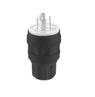 Leviton 28W77-B 30 Amp, 600 Volt 3-Phase, NEMA L17-30P, 3P, 4W, Locking Plug,Industrial Grade, Grounding, Wetguard - Black