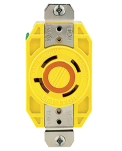 Leviton 24CM-10 20A, 125 V/250V NEMA L14-20r, 3p, 4w, Flush Mtg Locking Receptacle, Grounding, Corrosion-resistant, Yellow