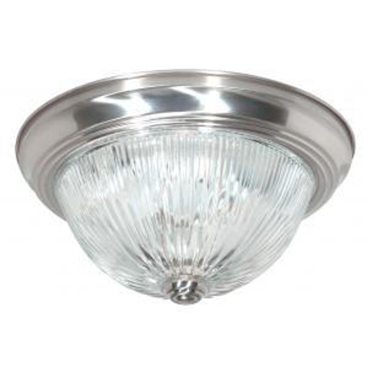 Nuvo SF76-611 3 Light 15" Flush Mount Light Fixture, Ribbed Glass, Brushed Nickel Finish