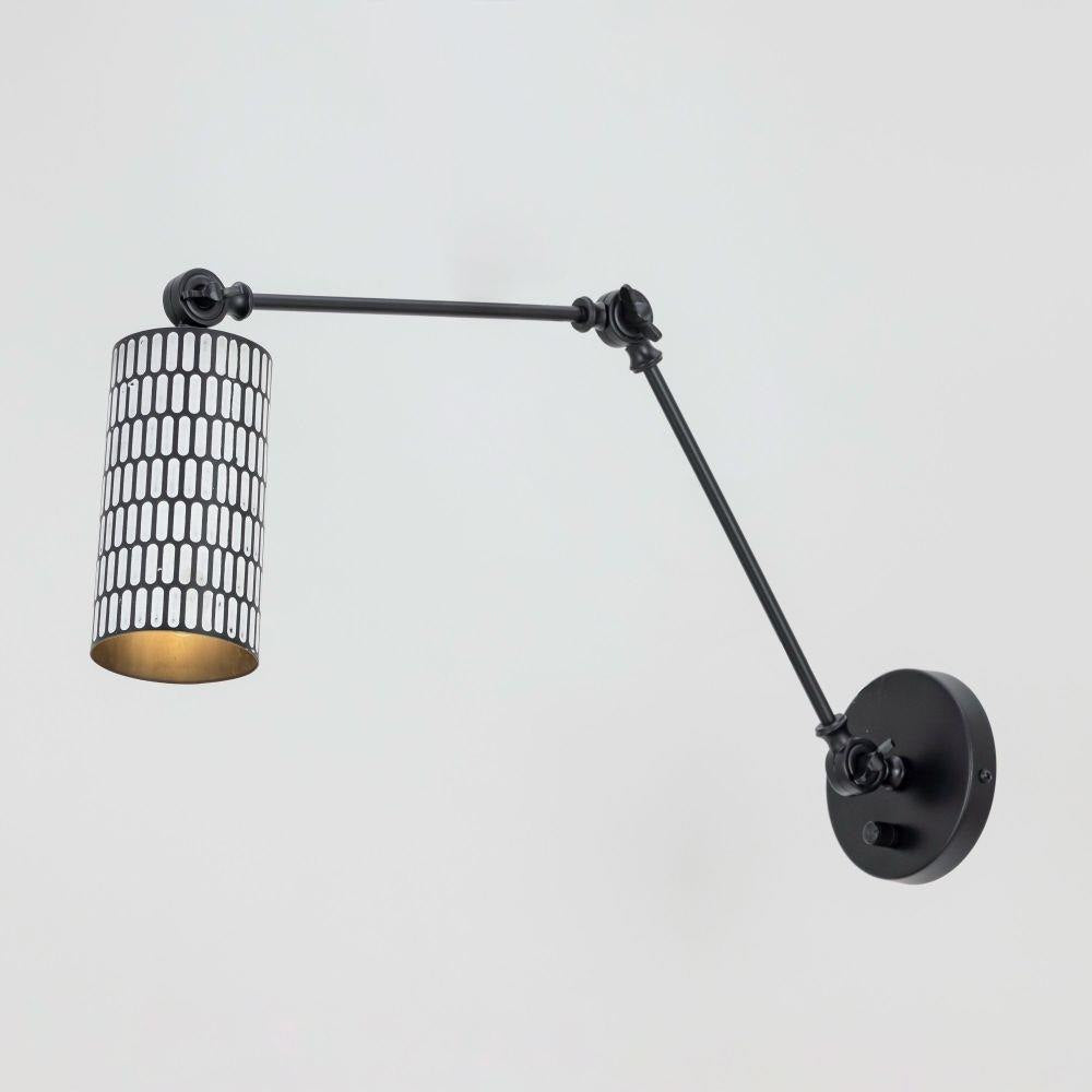 Maxim Lighting 29120BKWT Shaka 1 Light Black White Swing Arm Wall Sconce - angled view with shade tilted down