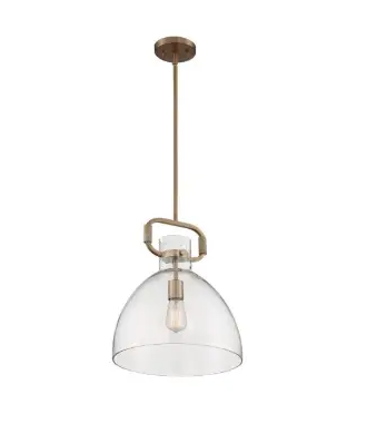 Nuvo 60-7142 Teresa Series Bell Pendant Light w/ Clear Glass, Wattage 100W, Burnished Brass