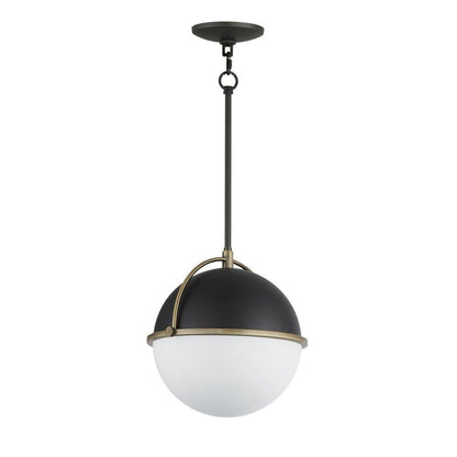 Maxim Lighting 12412SWBKWBR Duke 1 Light Matte Black with Weathered Brass Globe Pendant Ceiling Light