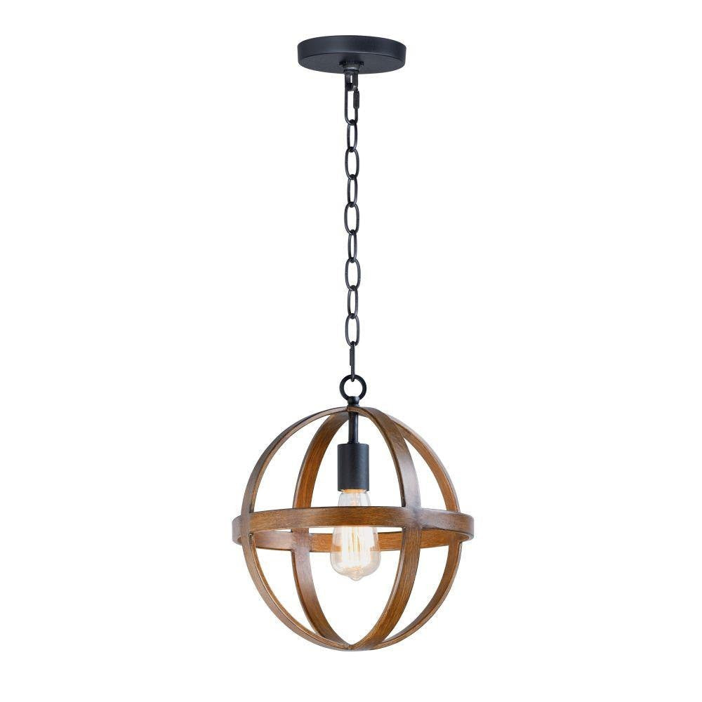 Maxim Lighting 27571APBK Compass 1 Light 12 inch Antique Pecan/Black Globe Pendant Ceiling Light - Full View with Chain