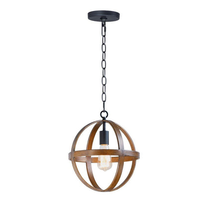 Maxim Lighting 27571APBK Compass 1 Light 12 inch Antique Pecan/Black Globe Pendant Ceiling Light - Full View with Chain