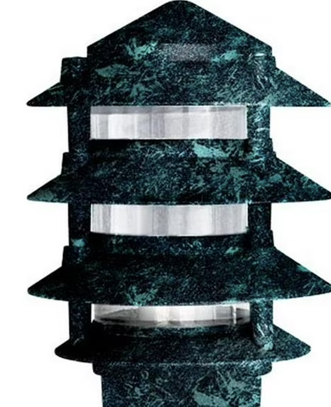 Dabmar Lighting D5100-L12-40K-3B-VG Powder Coated 4-Tier Cast Aluminum Pagoda Light, 3 in. Base, 6 in. Top, Voltage 120V, Color Temperature 40K, Wattage 12W, Verde Green