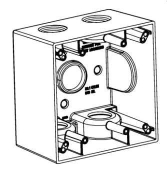 ORBIT 2DB100-5 2-G Electric Box, 2 5/8" Deep 5 Outlets w/1" Hole Size Weatherproof, Gray Finish