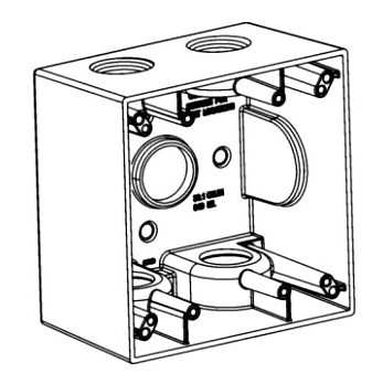 ORBIT 2DB50-5 2-G Electric Box, 2 5/8" Deep 5 Outlets w/1/2" Hole Size Weatherproof, Gray Finish