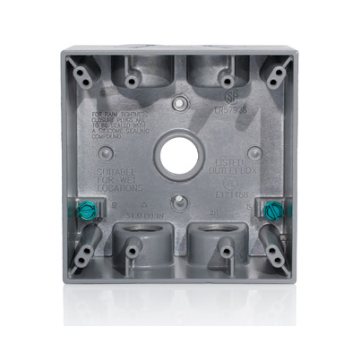 Leviton 2GM55-GY 2-Gang Die-Cast Weatherproof Box with Five 1/2" Diameter Outlets, Includes Mounting Hardware and Inserts to Cover Unused Openings - GRAY