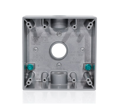 Leviton 2GM73-GY 2-Gang Die-Cast Weatherproof Box with Three 3/4" Diameter Outlets, Includes Mounting Hardware and Inserts to Cover Unused Openings - GRAY