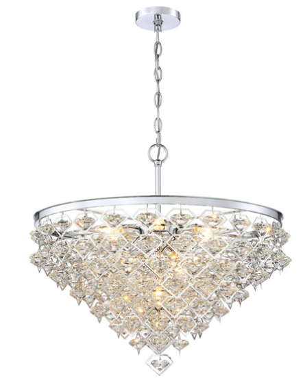 SDQ Lighting PD37832CH Abbagliante 32" Modern Clear Crystal Drop Ceiling Light Chandelier, Chrome Finish