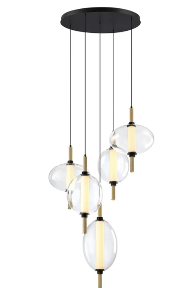 SDQ Lighting PD10005BKGD Orlina 24.75" Modern Matte Black / Brushed Gold 5-Light LED Multi Hanging Lamp