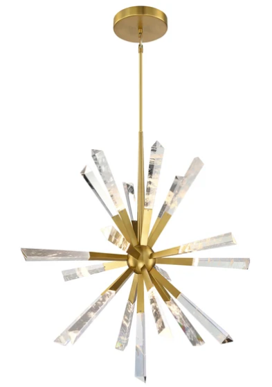SDQ Lighting PD38519BG Schneeflocke 32" LED Pendant Light, Color Temperature 3000K, Wattage 57W, Brushed Gold/Clear Cloudy Crystal Finish