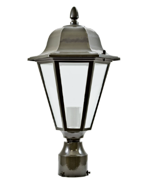 Dabmar Lighting GM132S-L9-27K-B-FR LED Cast Aluminum Post Top Light, 86V-265V, E26, Color Temperature 2700k, Frost in Black Finish