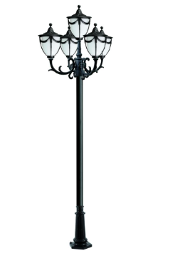 Dabmar Lighting GM4805-L30-60K-B Cast Aluminum 5 Post Top Fixture Pole + Base E26 5X LED, Voltage 120V, Color Temperature 6000k, Black Finish