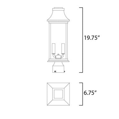 Maxim Lighting 30020CLBK Vicksburg 2 Light Black Outdoor Post Mount Light Dimensions Diagram