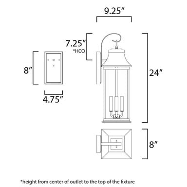 Maxim Lighting 30024CLBK Vicksburg Outdoor Wall Sconce - Dimensions Diagram