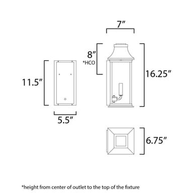 Maxim Lighting 30025CLBK Vicksburg 2 Light Black Outdoor Wall Lantern Dimensions Diagram