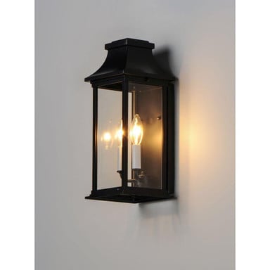 Maxim Lighting 30025CLBK Vicksburg 2 Light Black Outdoor Wall Lantern Lit Side View on Wall