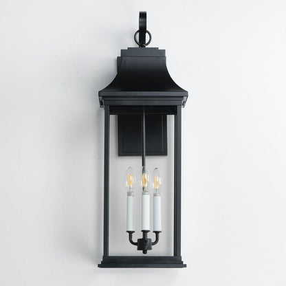 Maxim Lighting 30026CLBK Vicksburg 3 Light Black Outdoor Wall Lantern - front view mounted on wall
