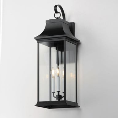 Maxim Lighting 30026CLBK Vicksburg 3 Light Black Outdoor Wall Lantern - lifestyle angle view on wall