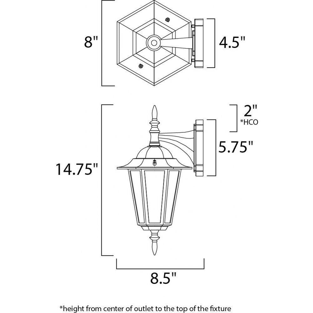 Maxim Lighting 3002CLWT Cast Outdoor Wall Lantern Dimensions Diagram