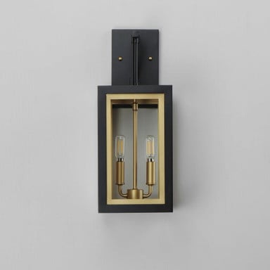 Maxim Lighting 30054CLBKGLD Neoclass 2 Light Outdoor Wall Lantern Black Gold front view on grey background