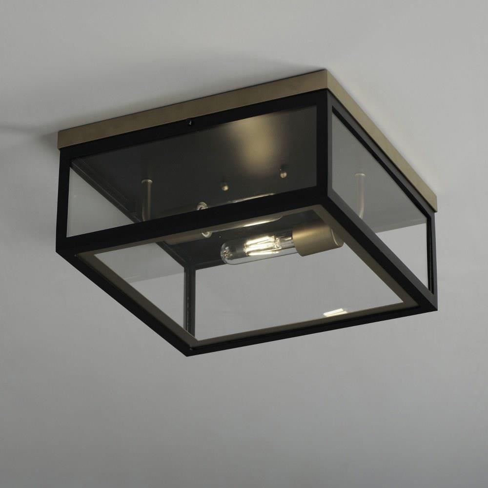 Maxim Lighting 30059CLWTGLD Neoclass 2 Light 13 Inch White/Gold Outdoor Flush Mount - Installed View Lit