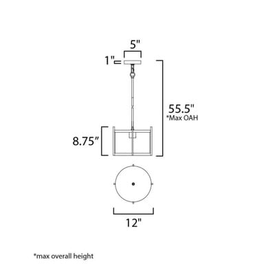 Maxim Lighting 30061CLBK Belfry 1 Light 12 Inch Black Outdoor Pendant Light - Dimensions Diagram